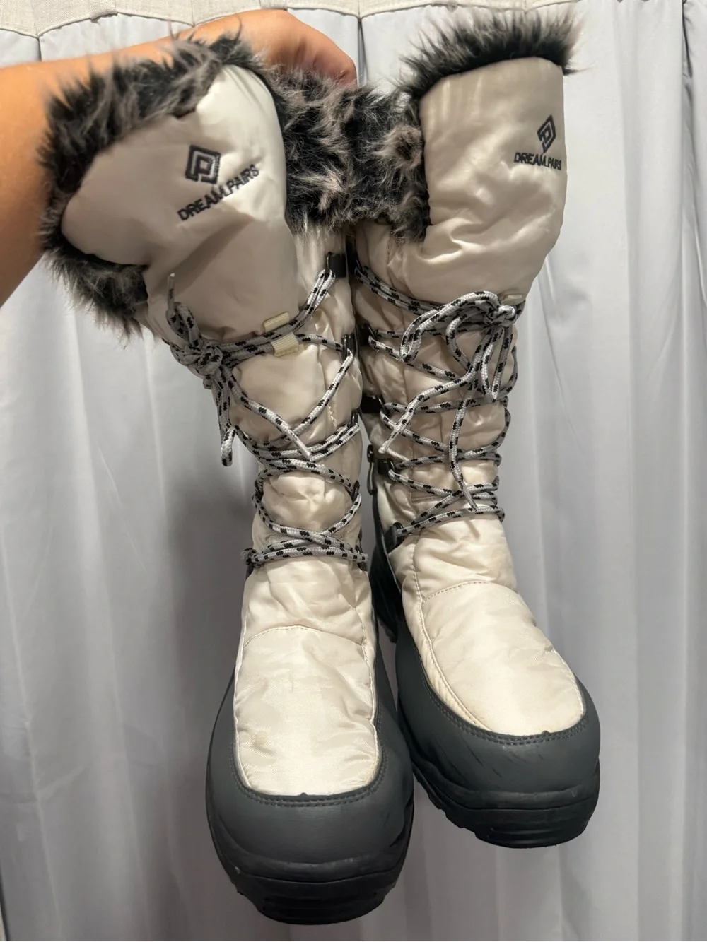 Dream Pairs Cream and Black Women's Insulated Winter Lace-Up Boots